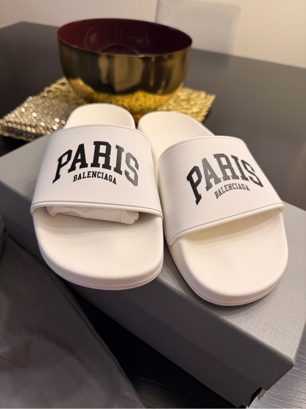 Balenciaga Paris White Slide Sandals